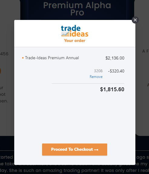 Trade ideas coupon code textbox to access to the discount