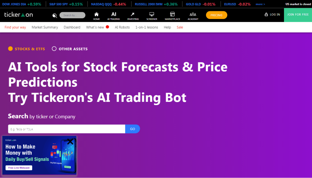 Tickeron stock trading bot